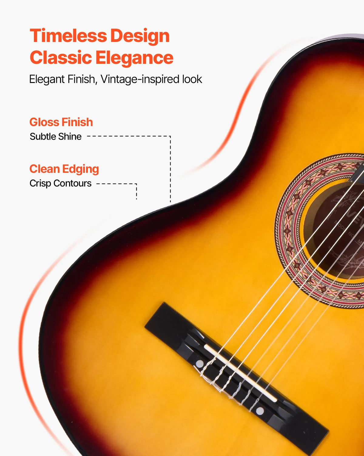 VEVOR Classical Guitar 960 mm with Nylon Strings, Beginner Kit with Bag, Strap, Tuner and Capo, Sunset Tone