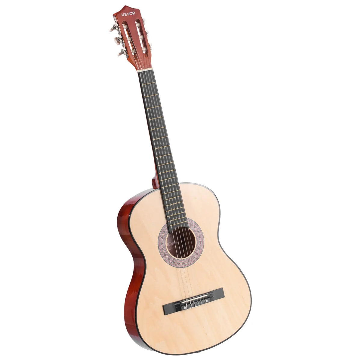 VEVOR Classical Guitar 960 mm with Nylon Strings, Beginner Kit with Bag, Strap, Tuner and Capo, Natural Wood