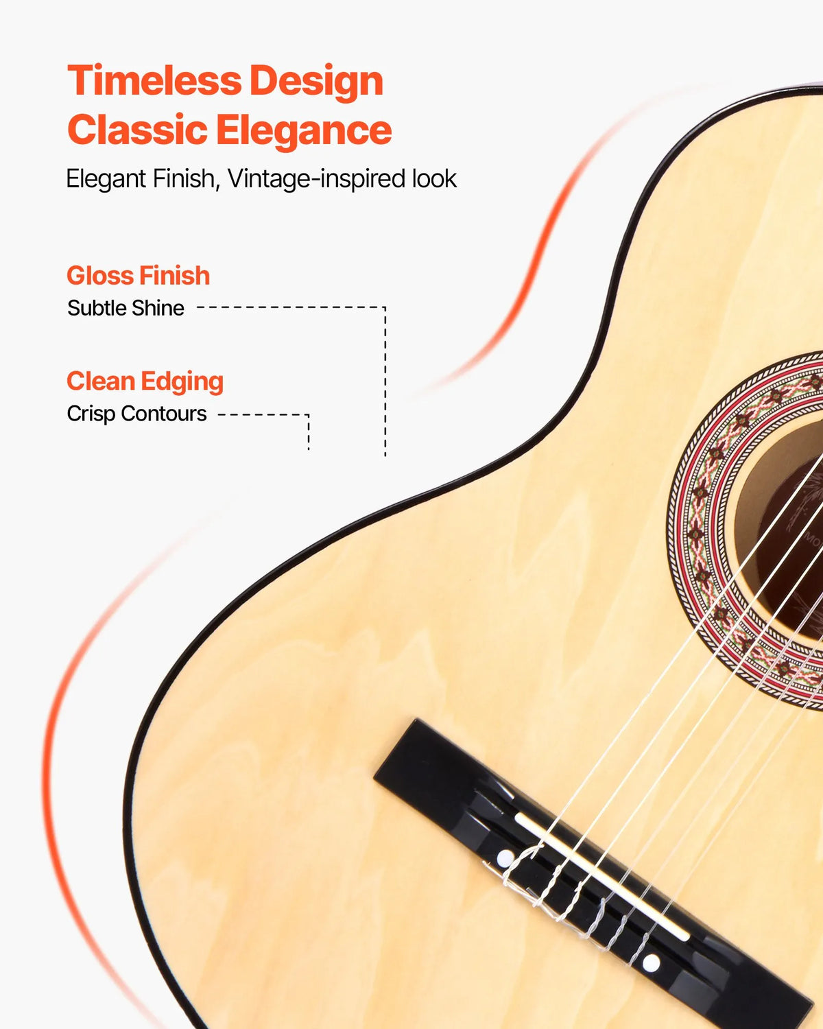 VEVOR Classical Guitar 960 mm with Nylon Strings, Beginner Kit with Bag, Strap, Tuner and Capo, Natural Wood