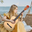 VEVOR klasiskā ģitāra 960 mm ar neilona stīgām un iesācēju piederumu komplektu (soma, siksna, skaņotājs, stīgas, plektri, kapo), liepu koka korpuss, dabīga krāsa