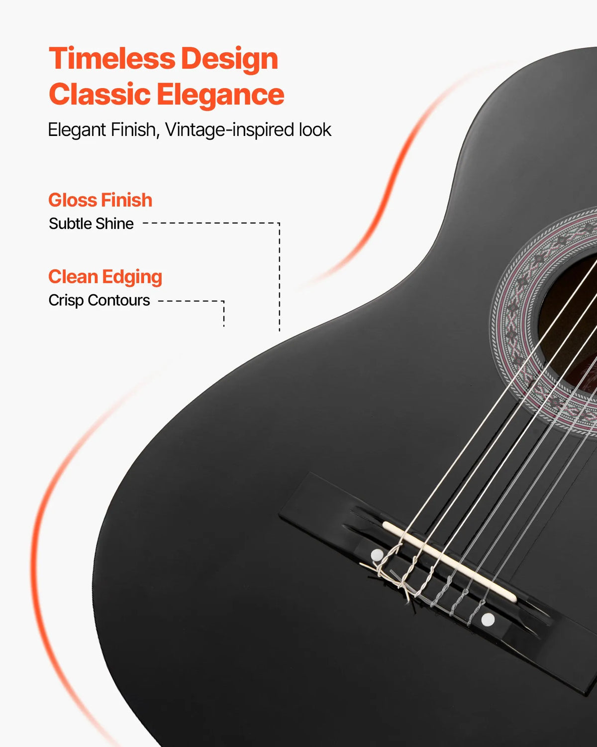 VEVOR Classical Guitar 960 mm with Nylon Strings, Beginner Kit with Bag, Strap, Tuner and Capo, Black
