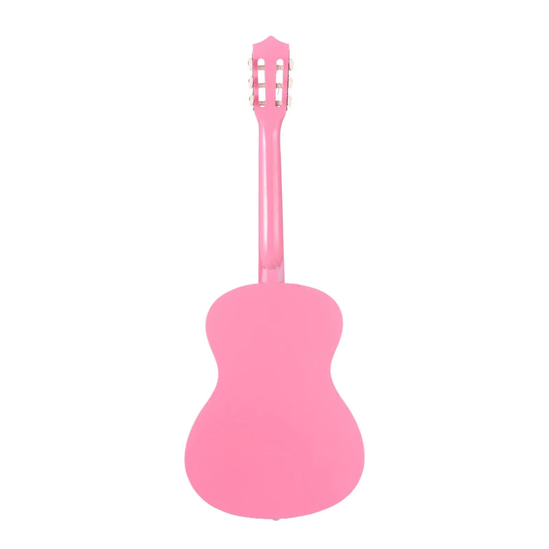 VEVOR klasiskā ģitāra 960 mm, basskoka modelis ar neilona stīgām, iesācēju komplekts ar somu, siksnu, skaņotāju, stīgām, mediatoriem un kapo, rozā krāsa
