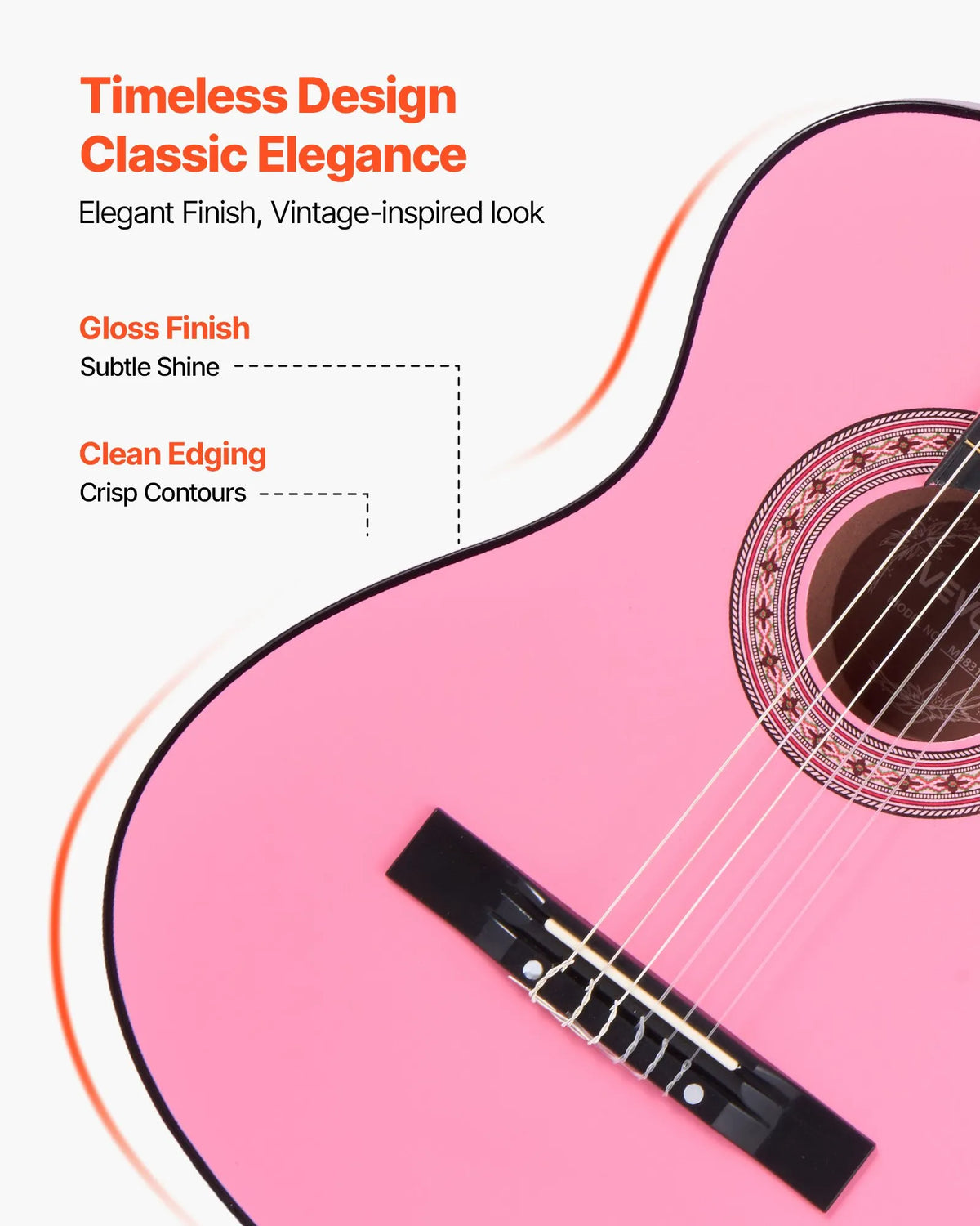 VEVOR Classical Guitar 960 mm with Nylon Strings, Beginner Kit with Bag, Strap, Tuner and Capo, Pink