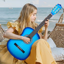 VEVOR klasiskā ģitāra 960 mm ar neilona stīgām un iesācēju piederumu komplektu (soma, siksna, skaņotājs, stīgas, plektri, kapo), liepu koka korpuss, zila