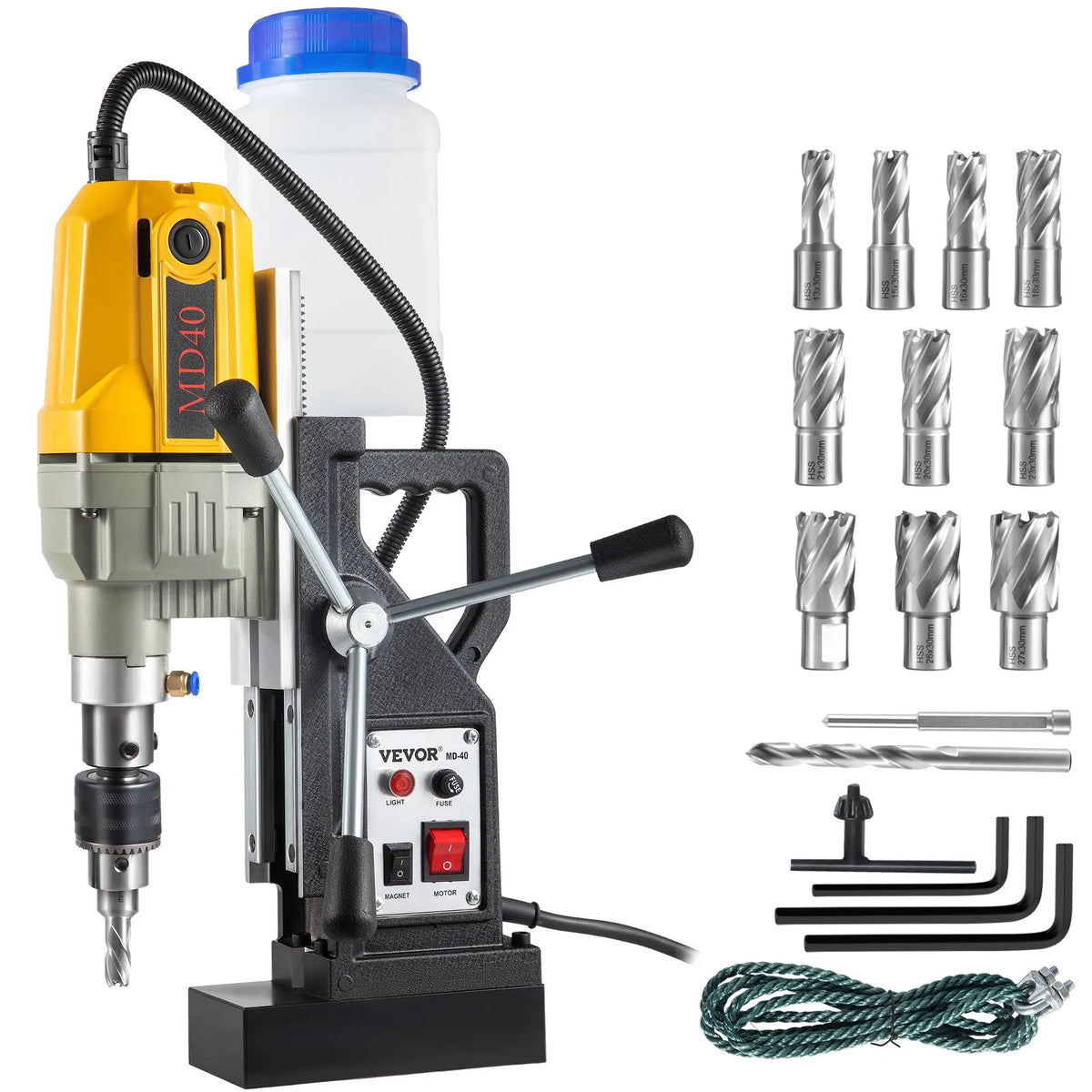 VEVOR 1100 W Magnetic Drill Press with 40 mm Drilling Diameter, 12000 N Holding Force and 12 Drill Bits, 580 RPM Portable Electric Drill Press for Metal and Home Work