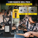 VEVOR 1100 W magnētiskā urbjmašīna ar 40 mm urbuma diametru, 12000 N noturību un 12 urbjiem, 580 apgr./min. portatīvā elektro urbjpresa metālam un mājas darbiem
