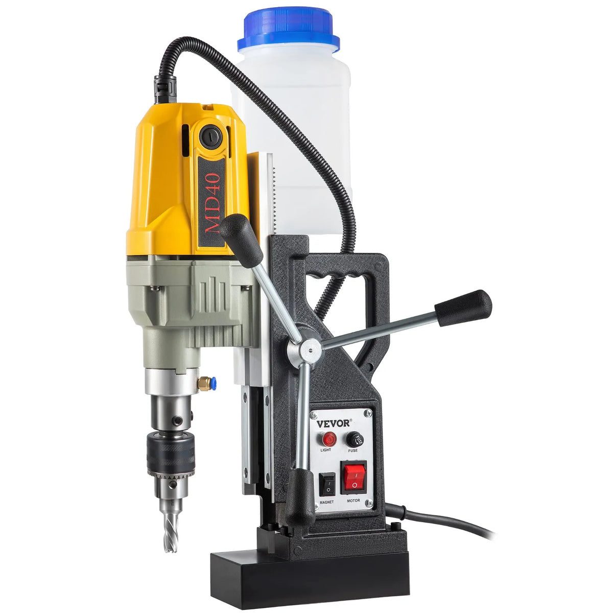 VEVOR 1100 W Magnetic Drill Press with 40 mm Drilling Diameter, 12000 N Holding Force and 7 Drill Bits, 580 RPM Portable Drill for Metalworking and Home Tasks