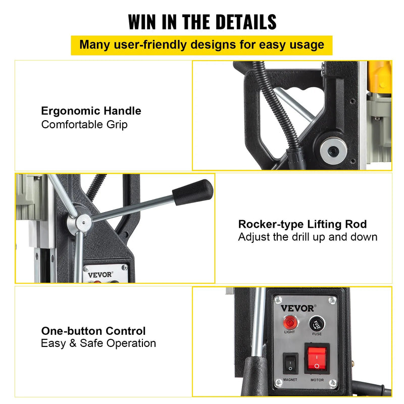 VEVOR 1100 W magnētiskā urbjmašīna ar 40 mm urbuma diametru, 12000 N noturības spēku un 7 urbjiem, 580 apgr./min. portatīvā urbjmašīna metālapstrādei un mājas darbiem