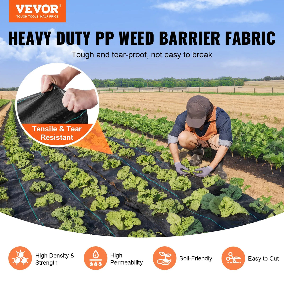 VEVOR Premium pastiprināts nezāļu ierobežošanas ainavu audums 3,96 x 32,92 m, 141,7 g/m² austs ģeotekstils zem grants, augstas caurlaidības piebraucamā ceļa segums, dārza nezāļu kontroles audums - ZEMLETES.LV
