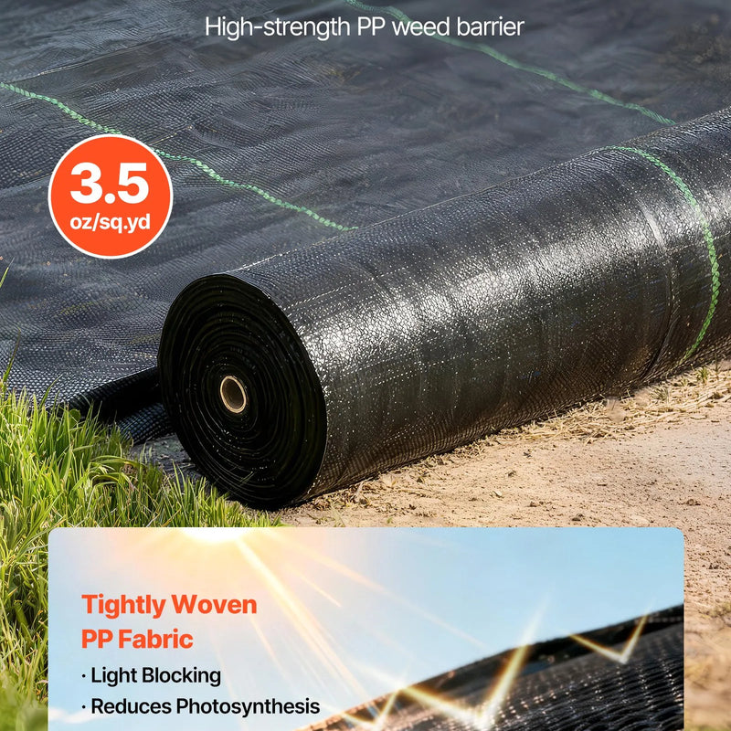 VEVOR nezāļu barjeras audums smagai slodzei, 4 x 35,1 m, 99,2 g/m² austs ainavu segums, nezāļu ierobežošanas pārklājums dārzam, ģeotekstila pamatne, melns - ZEMLETES.LV