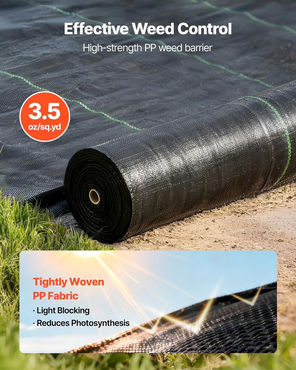 VEVOR nezāļu barjeras audums smagai slodzei, 4 x 35,1 m, 99,2 g/m² austs ainavu segums, nezāļu ierobežošanas pārklājums dārzam, ģeotekstila pamatne, melns - ZEMLETES.LV