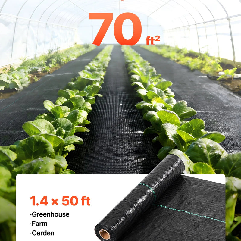 VEVOR pretnezāļu audums 0,4 × 15,2 m, 90,7 g/m², austs ainavu segums, nezāļu kontroles ģeotekstils, dārza seguma paklājs, melns - ZEMLETES.LV