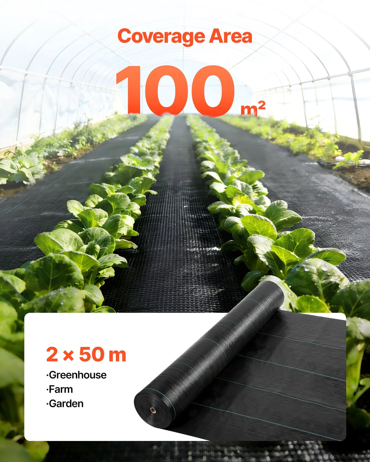 VEVOR nezāļu barjeras audums 2 x 50 m, 100 g/m² austs PP dārza segums ar augstu blīvumu, ūdens caurlaidīgs pārklājums celiņiem, grantij un dārza zonām - ZEMLETES.LV