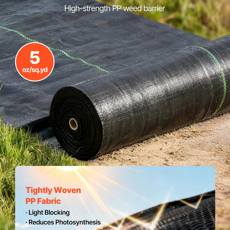 VEVOR nezāļu barjeras audums smagai slodzei, 0,9 x 30,5 m, 141,7 g/m² austs ainavu segums, nezāļu ierobežošanas pārklājums dārzam, ģeotekstila pamatne, melns - ZEMLETES.LV