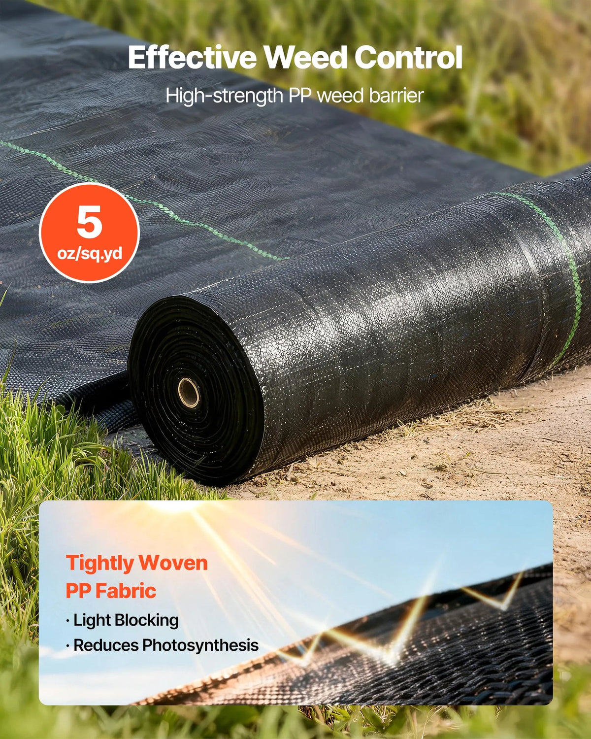 VEVOR nezāļu barjeras audums smagai slodzei, 0,9 x 30,5 m, 141,7 g/m² austs ainavu segums, nezāļu ierobežošanas pārklājums dārzam, ģeotekstila pamatne, melns - ZEMLETES.LV