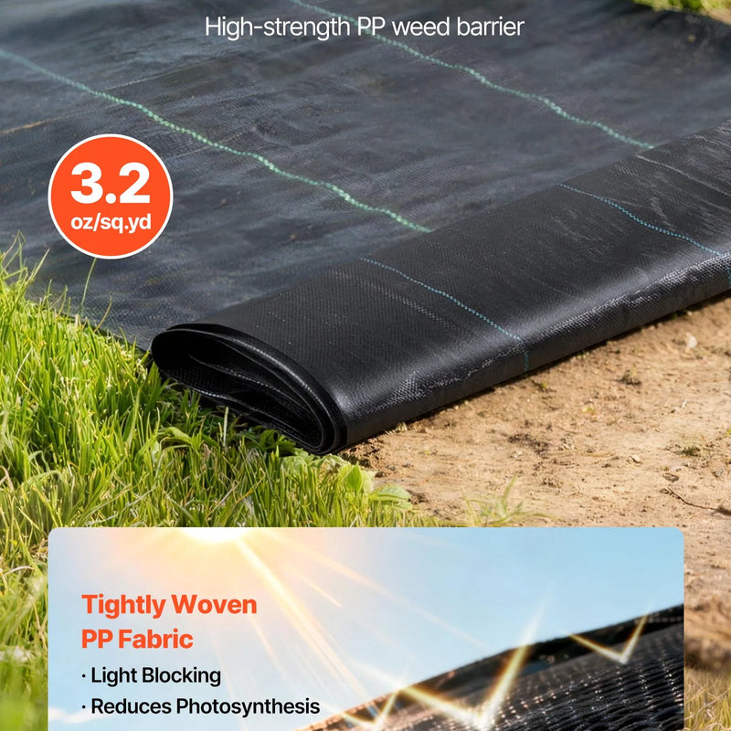 VEVOR pretnezāļu audums 2 gab., 0,9 × 15,2 m, 90,7 g/m², austs ainavu segums, nezāļu kontroles ģeotekstils, dārza seguma paklājs, melns - ZEMLETES.LV