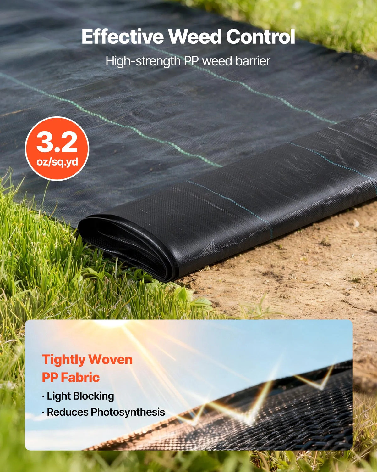 VEVOR pretnezāļu audums 2 gab., 0,9 × 15,2 m, 90,7 g/m², austs ainavu segums, nezāļu kontroles ģeotekstils, dārza seguma paklājs, melns - ZEMLETES.LV