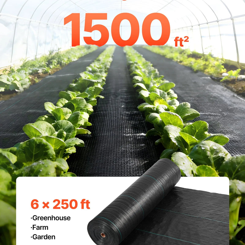 VEVOR nezāļu barjeras audums smagai slodzei, 1,8 x 76,2 m, 141,7 g/m² austs ainavu segums, nezāļu ierobežošanas pārklājums dārzam, ģeotekstila pamatne, melns - ZEMLETES.LV