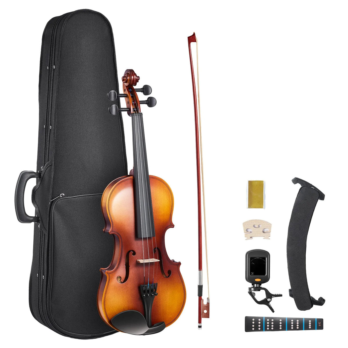 VEVOR Violin 340 mm, Beginner Kit with Hard Case, Bow, Shoulder Rest, Tuner and Strings, Brown