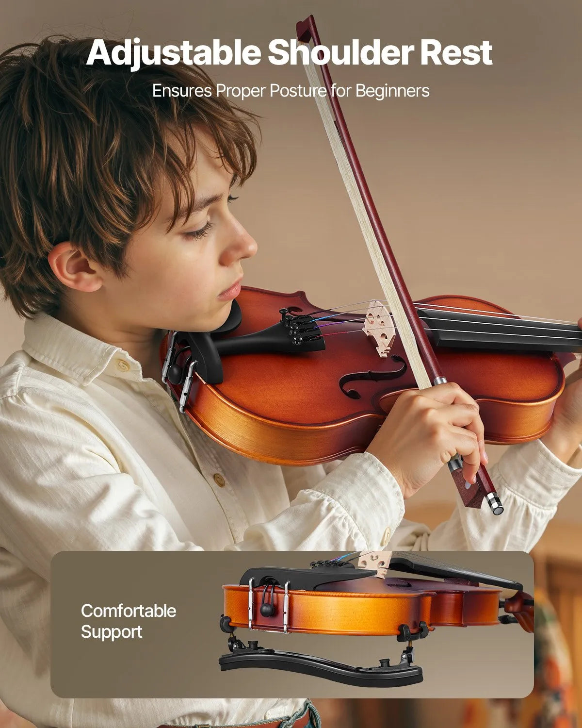 VEVOR Violin 340 mm, Beginner Kit with Hard Case, Bow, Shoulder Rest, Tuner and Strings, Brown