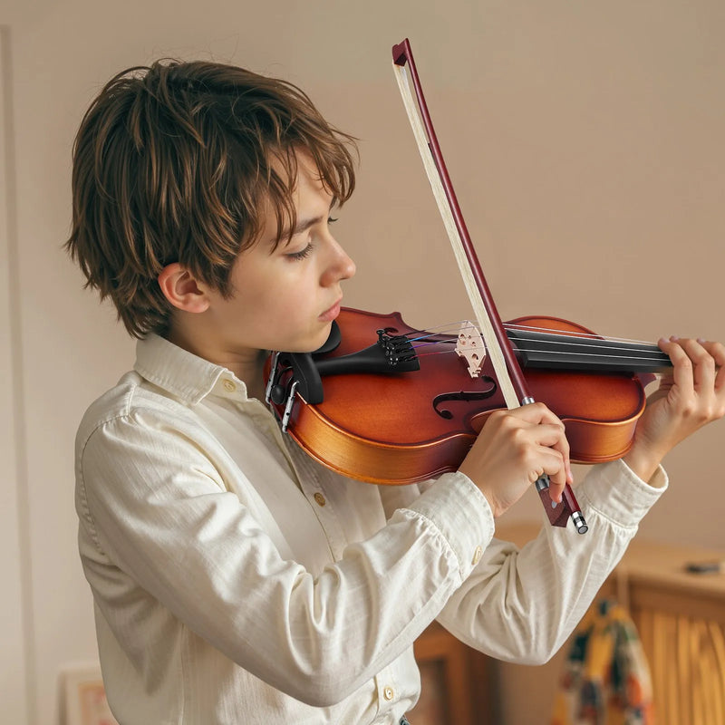 VEVOR vijole, 340 mm izmērs pieaugušajiem, iesācēju komplekts ar cieto futrāli, sveķiem, loci, plecu balstu, tiltiņu, skaņotāju un papildu stīgām, piemērota studentiem, brūnā krāsā