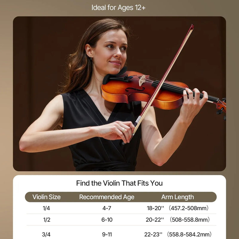 VEVOR 355 mm pilna izmēra vijole pieaugušajiem, iesācēju komplekts ar cieto futrāli, loku, plecu balstu, tiltiņu, sveķiem, skaņotāju un papildu stīgām, profesionāls mūzikas instruments (brūns)