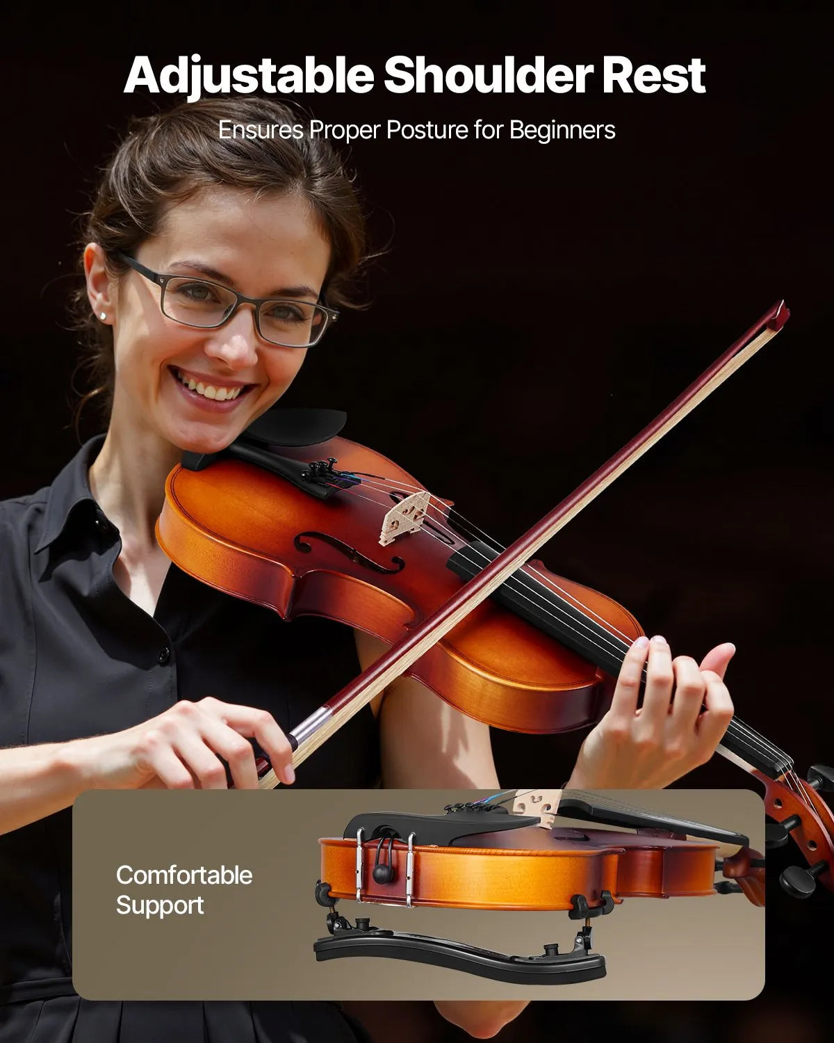 VEVOR Violin 4/4 355 mm Beginner Set with Hard Case, Bow, Shoulder Rest, Tuner and Strings, Brown