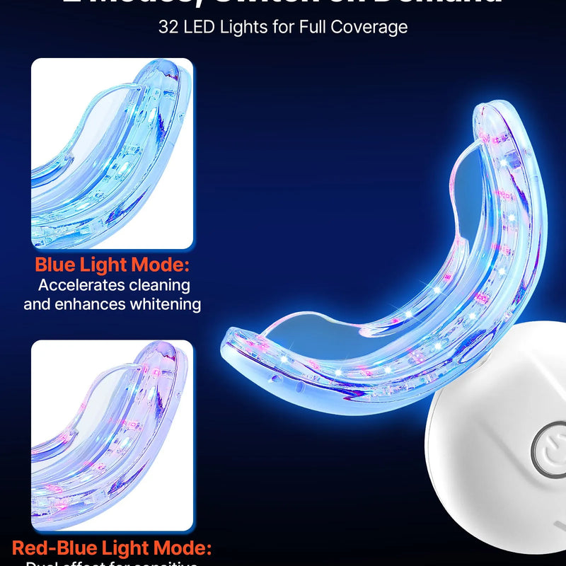 VEVOR zobu balināšanas komplekts ar LED gaismu, 32 LED paātrinātājgaismas, balināšanas sloksnēm, pildspalvām un gēla šļircēm, U veida uzgali, pārnēsājams bezvadu komplekts noturīgu traipu ātrai un efektīvai noņemšanai