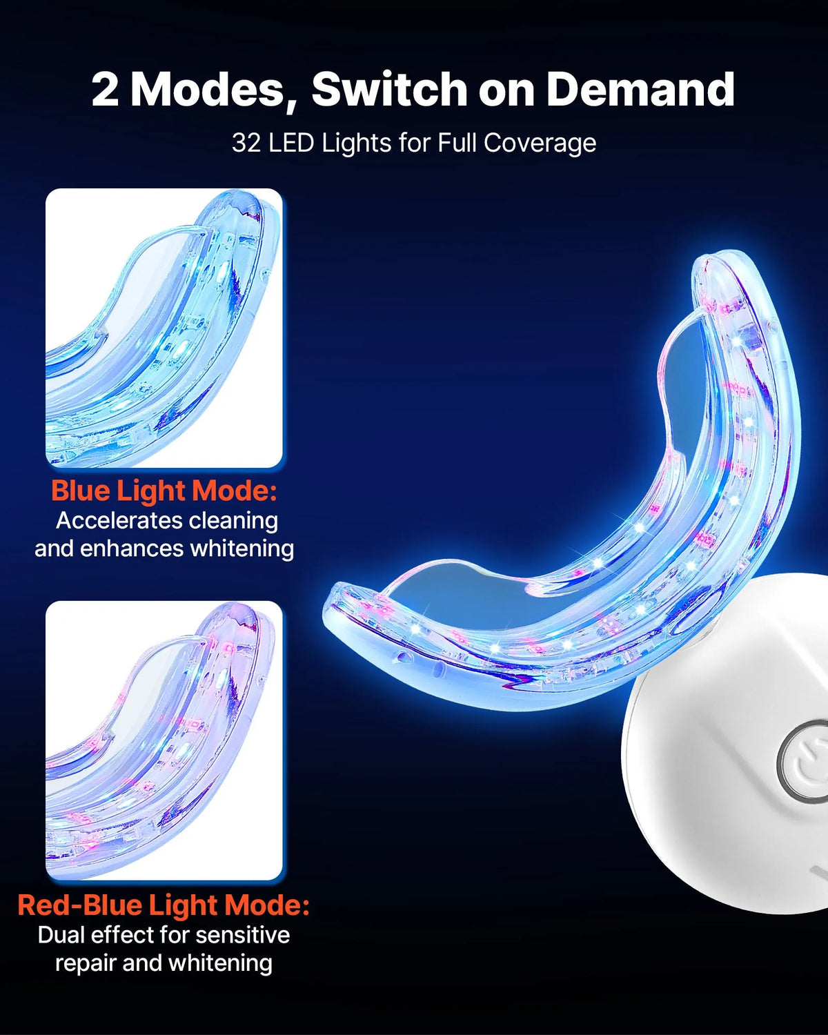 VEVOR Teeth Whitening Kit with LED Light, 32 LED Accelerator Light, Whitening Strips, Pens and Gel Syringes, U-shaped Tips, Portable Wireless Kit for Fast and Effective Stubborn Stain Removal