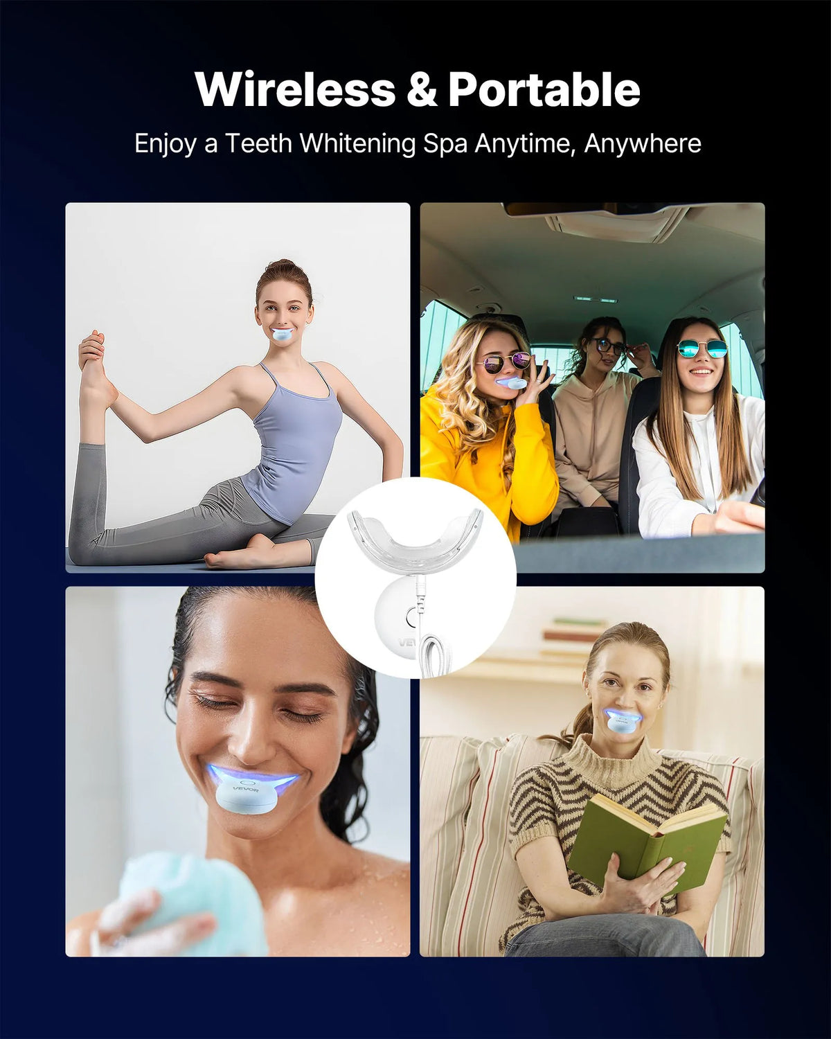VEVOR Teeth Whitening Kit with LED Light, 32 LED Accelerator Light, Whitening Strips, Pens and Gel Syringes, U-shaped Tips, Portable Wireless Kit for Fast and Effective Stubborn Stain Removal