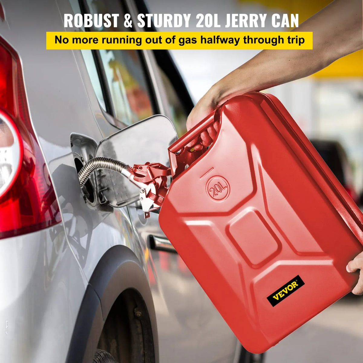 Fuel Can 20 L with Flexible Filler Spout, Steel, Red