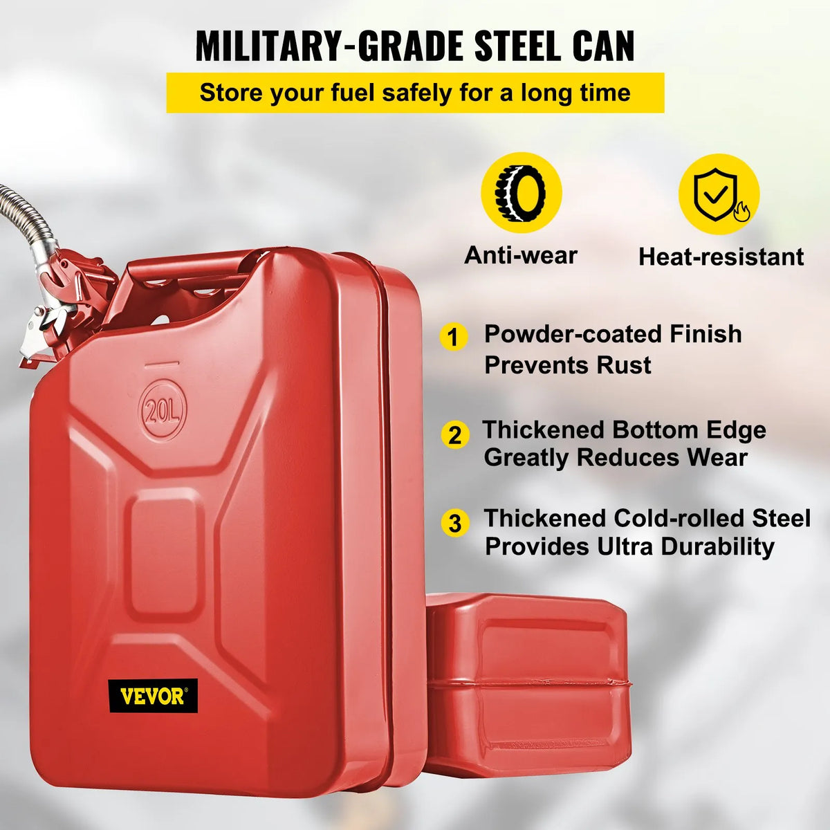 Fuel Can 20 L with Flexible Filler Spout, Steel, Red