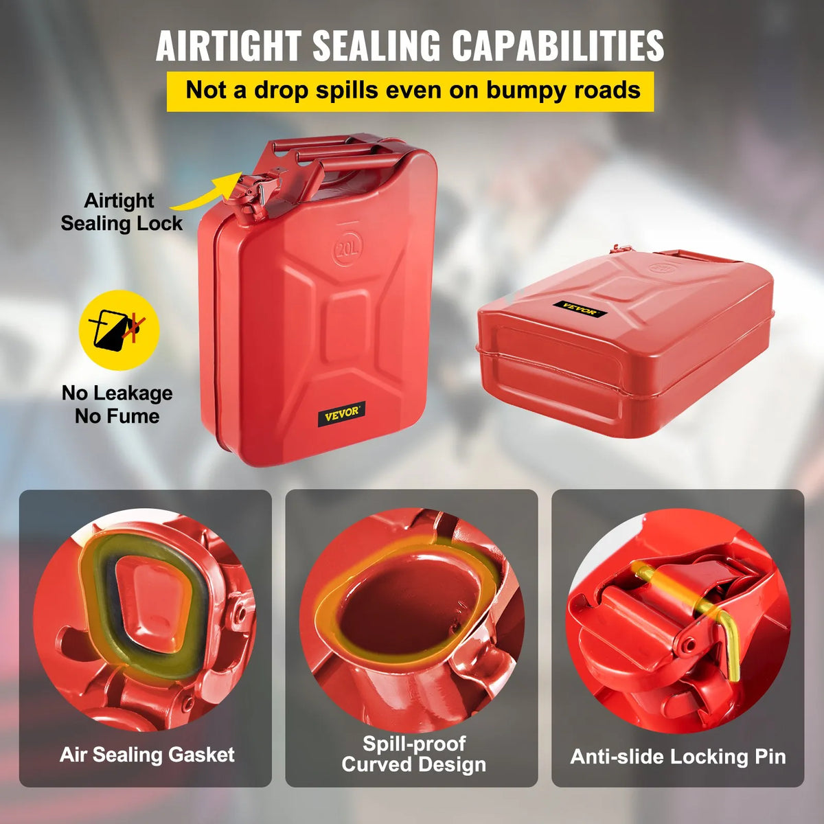 Fuel Can 20 L with Flexible Filler Spout, Steel, Red