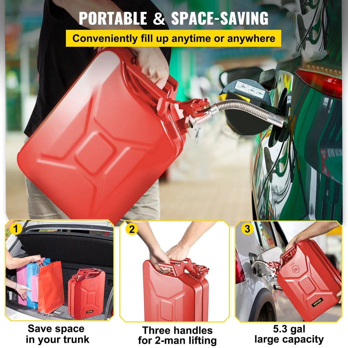 Fuel Can 20 L with Flexible Filler Spout, Steel, Red