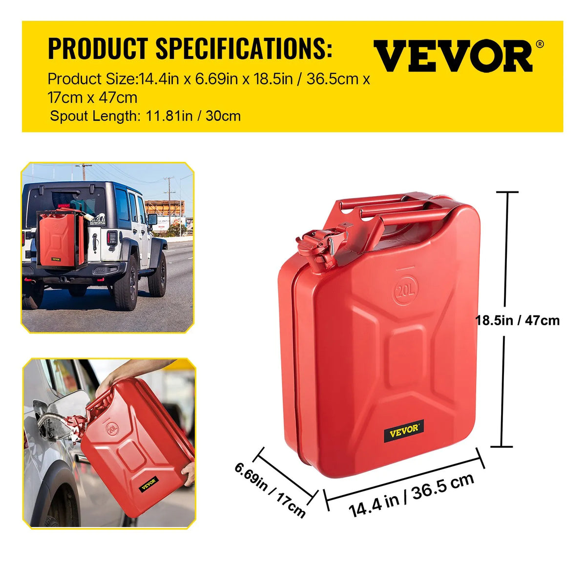 Fuel Can 20 L with Flexible Filler Spout, Steel, Red