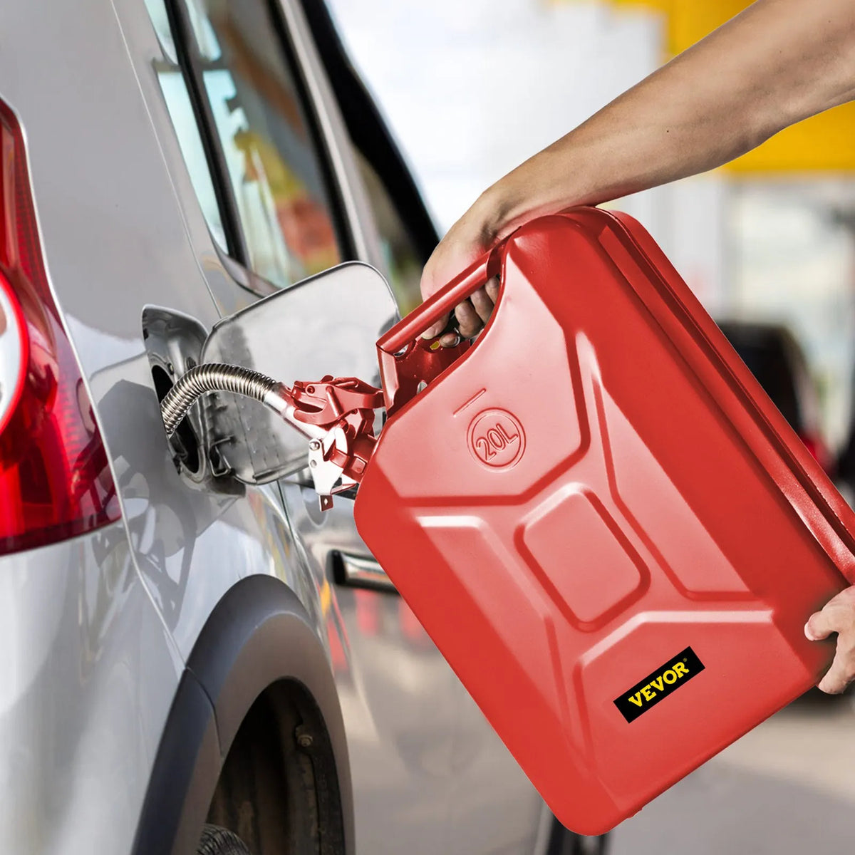 Fuel Can 20 L with Flexible Filler Spout, Steel, Red