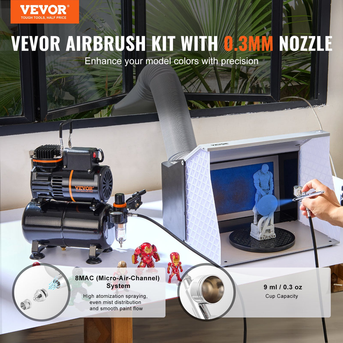 VEVOR Airbrush Painting Kit with Dual Fan Air Tank Compressor System and 3.5L Air Tank