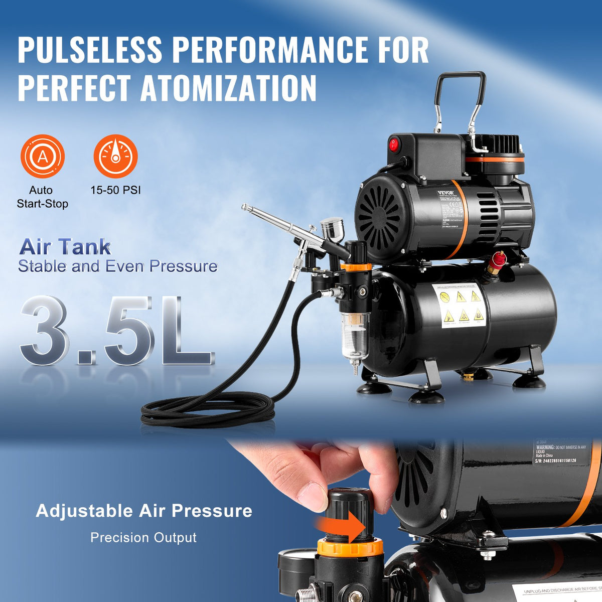 VEVOR Airbrush Painting Kit with Dual Fan Air Tank Compressor System and 3.5L Air Tank