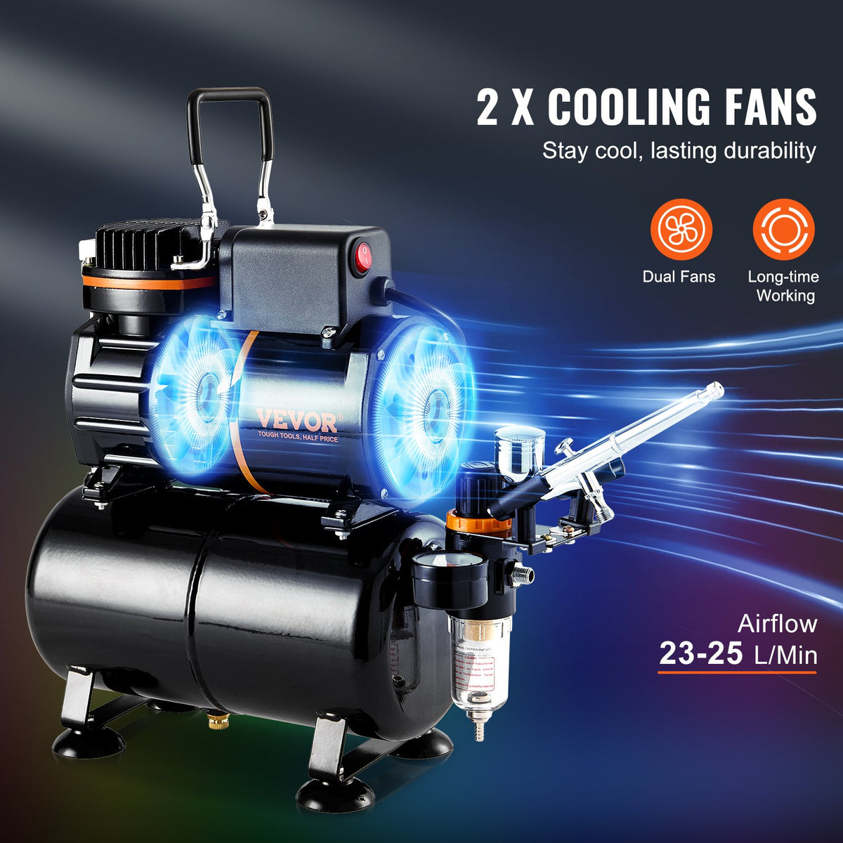 VEVOR Airbrush Painting Kit with Dual Fan Air Tank Compressor System and 3.5L Air Tank