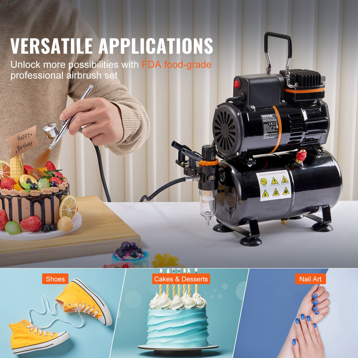 VEVOR Airbrush Painting Kit with Dual Fan Air Tank Compressor System and 3.5L Air Tank