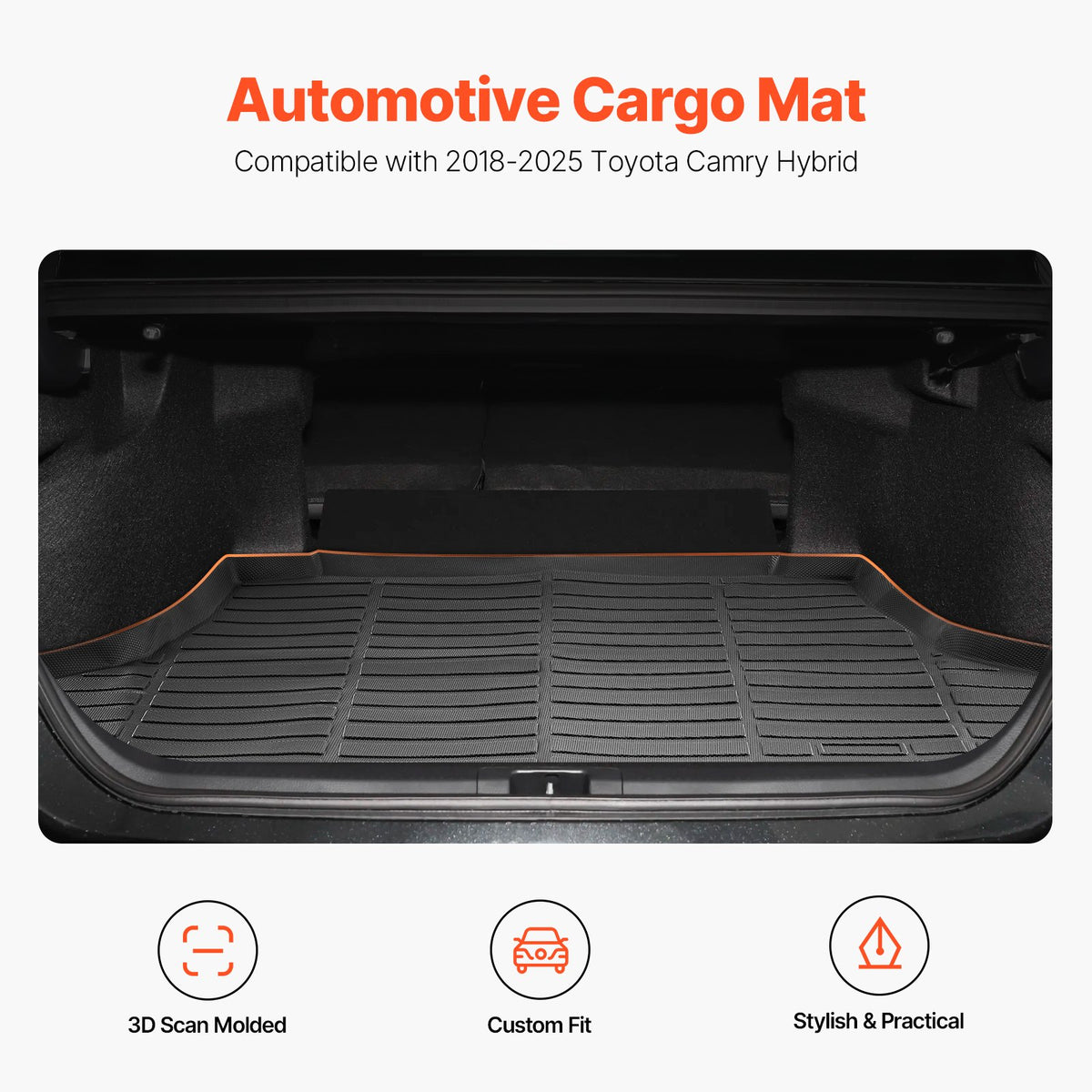 VEVOR All-Weather Cargo Mat, TPE Material, Custom Fit for Toyota Camry 2018-2025 Hybrid