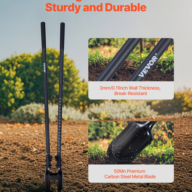 VEVOR cauruma rakšanas lāpsta ar stiklašķiedras kātu un mēroga atzīmēm, 1460 mm