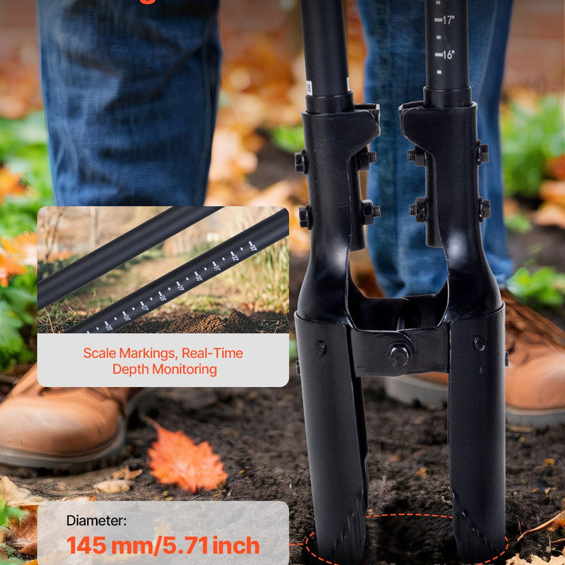 VEVOR cauruma rakšanas lāpsta ar stiklašķiedras kātu un mēroga atzīmēm, 1460 mm