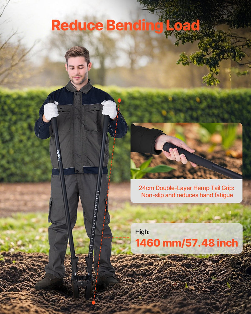 VEVOR cauruma rakšanas lāpsta ar stiklašķiedras kātu un mēroga atzīmēm, 1460 mm