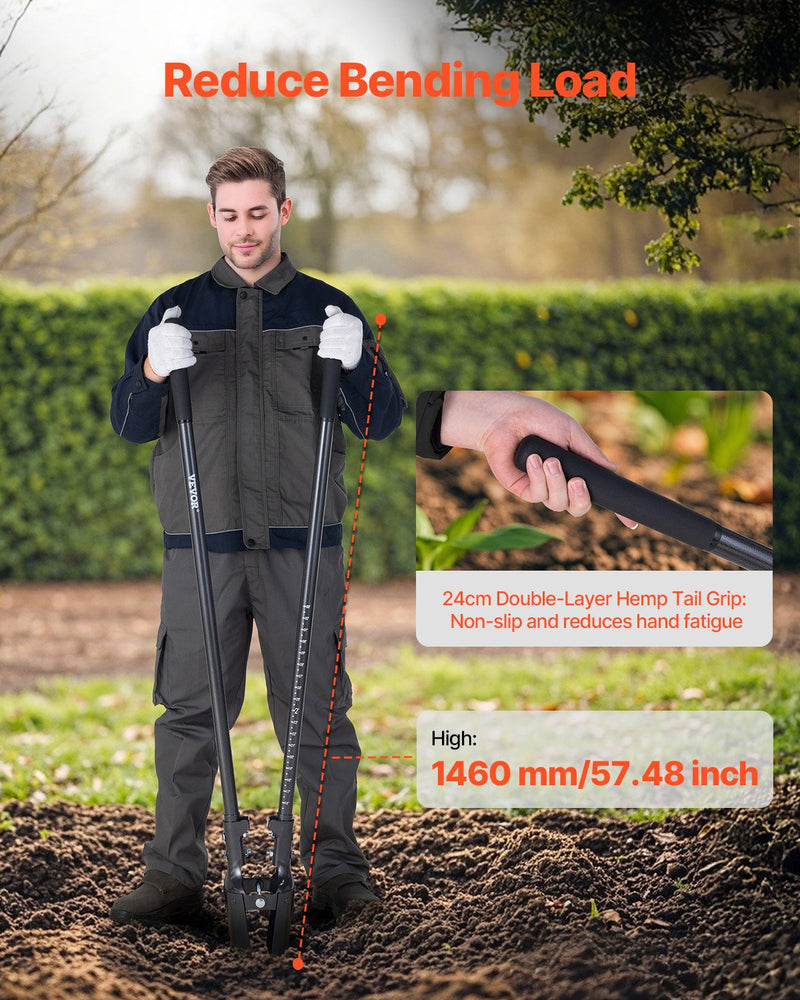 VEVOR posteņa urbšanas rīks ar oglekļa tērauda rokturi, mēroga atzīmēm, 146 cm urbis