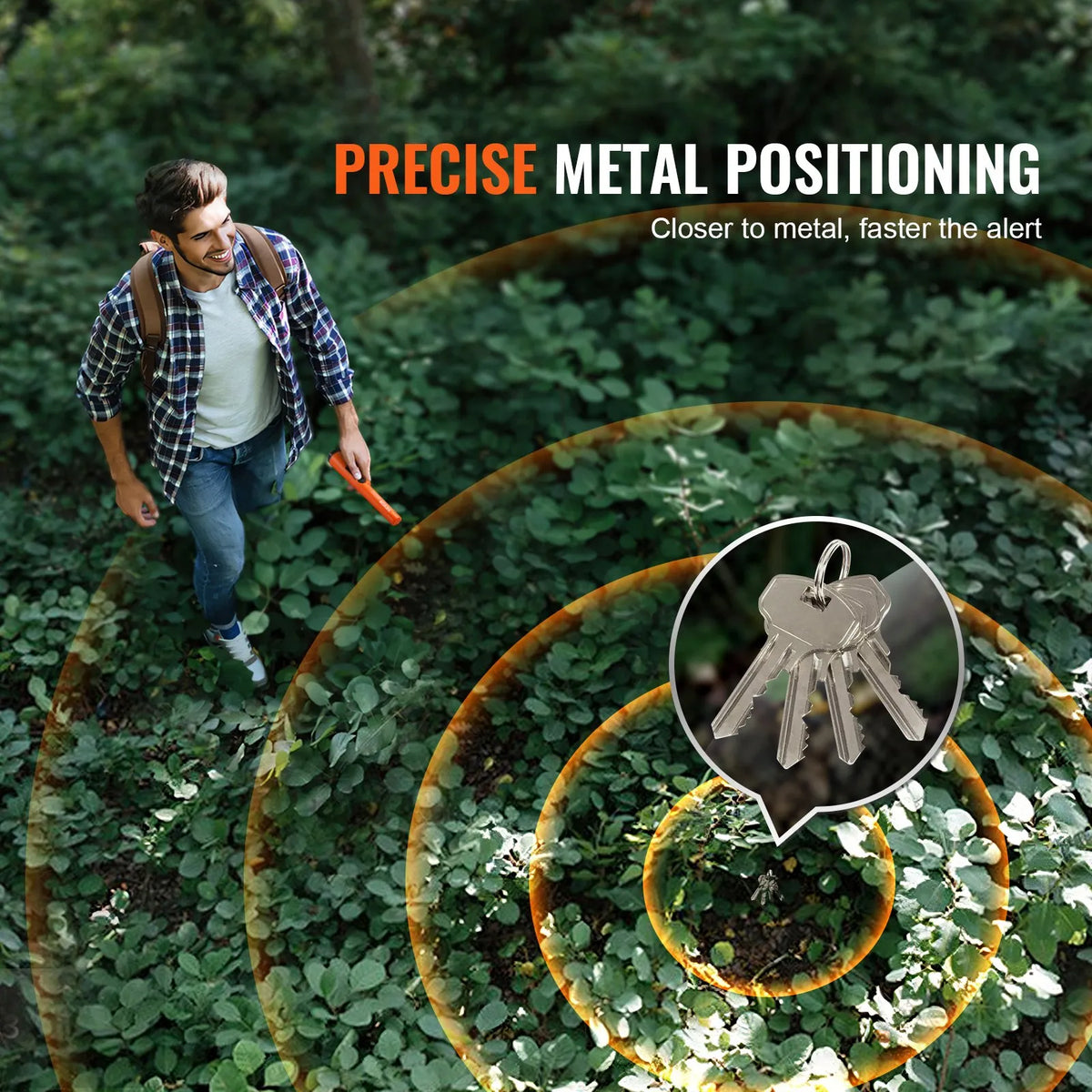 Metal Detector Precision Probe, Semi-Waterproof Handheld Device with 50 mm Detection Depth, 3 Operating Modes, Treasure Hunting Probe with Pouch, Waterproof Bag and 9 V Battery, Suitable for Adults and Children