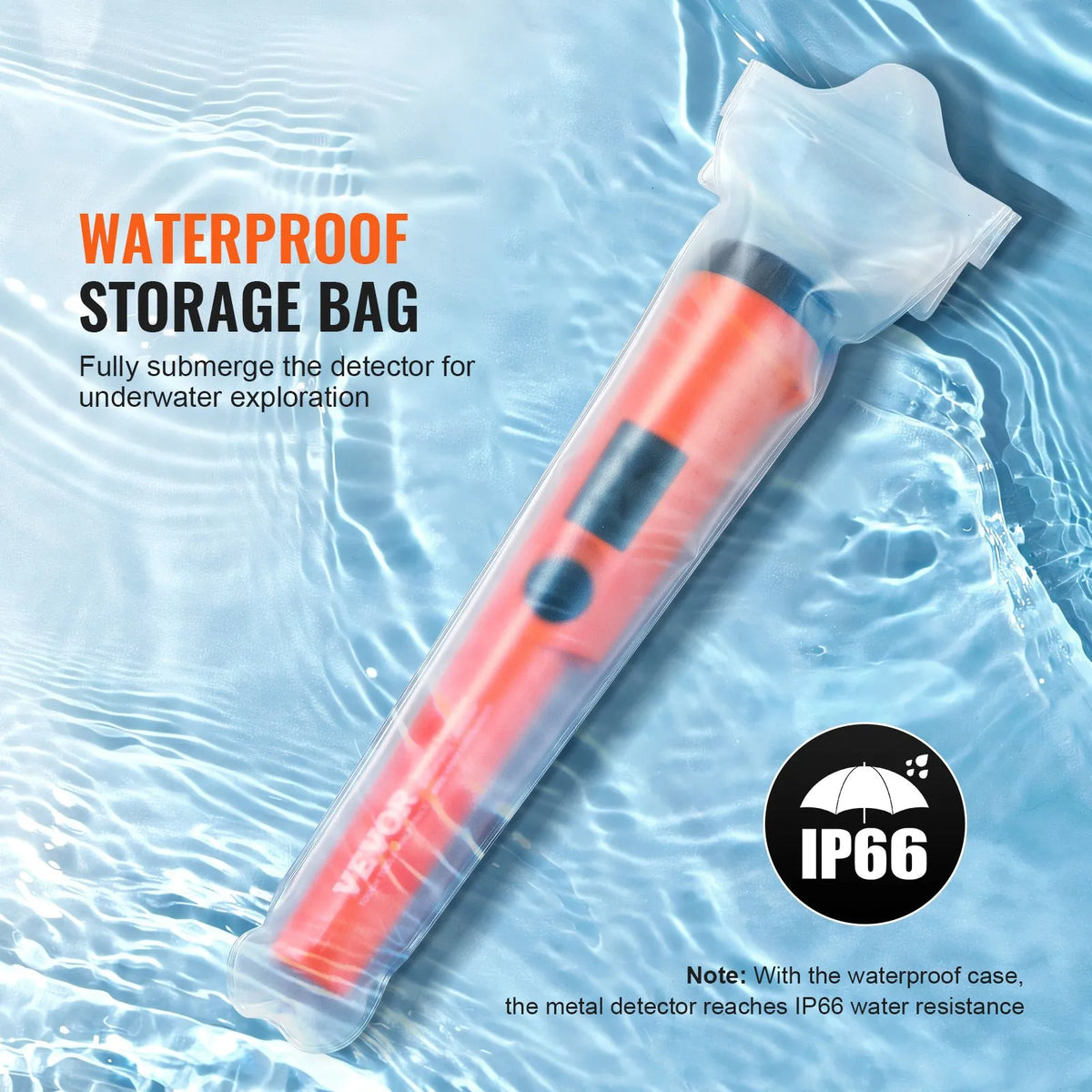 Metal Detector Precision Probe, Semi-Waterproof Handheld Device with 50 mm Detection Depth, 3 Operating Modes, Treasure Hunting Probe with Pouch, Waterproof Bag and 9 V Battery, Suitable for Adults and Children