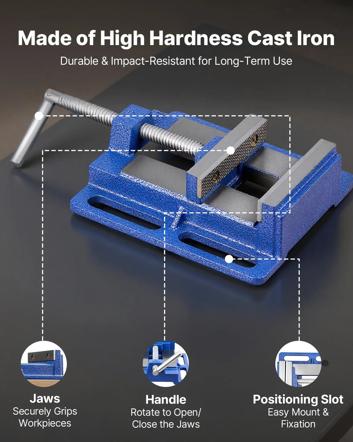 VEVOR Drill Press Vise 102 mm with Grooved Base, Portable, Cast Iron