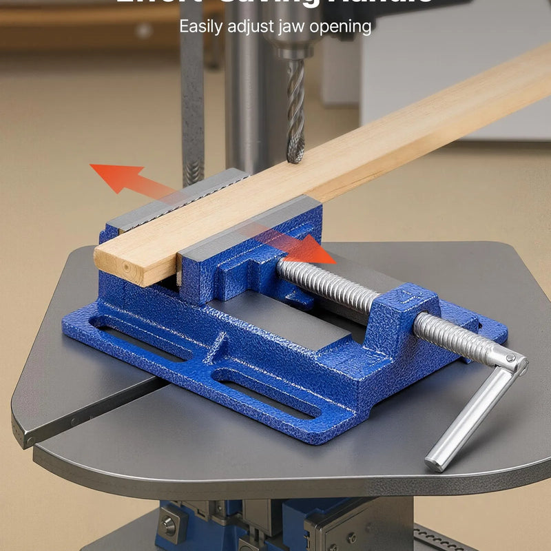 VEVOR urbjpreses skrūvspīles ar 102 mm žokļu platumu, pārnēsājamas darbagalda skrūvspīles ar rievotu pamatni vieglai uzstādīšanai, izturīgs čuguna korpuss, piemērotas kokapstrādei, metālapstrādei, urbšanai un griešanai