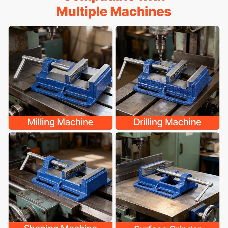 VEVOR urbjpreses skrūvspīles ar 102 mm žokļu platumu, pārnēsājamas darbagalda skrūvspīles ar rievotu pamatni vieglai uzstādīšanai, izturīgs čuguna korpuss, piemērotas kokapstrādei, metālapstrādei, urbšanai un griešanai